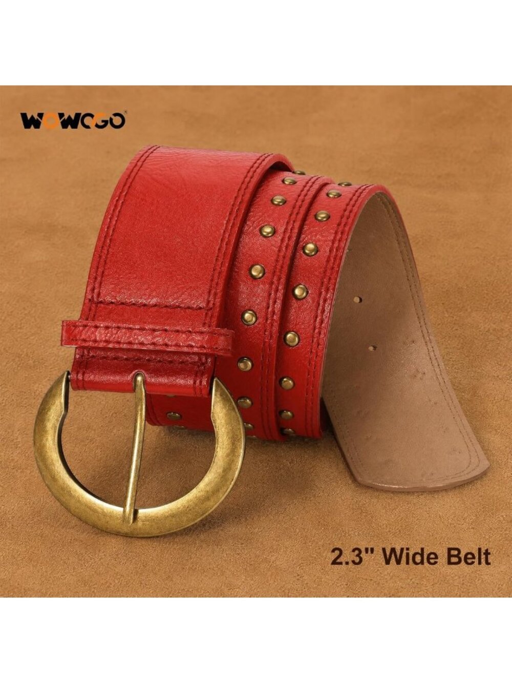 Wide Chunky Leather Waist Belt for Women - 2.3" Vintage Boho Studded Style - Picture 3 of 6